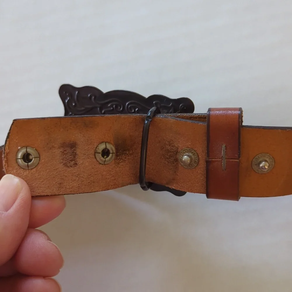 Vintage Chaucer Harness Leather Belt w/Western Buckle 26 Brown FLAW